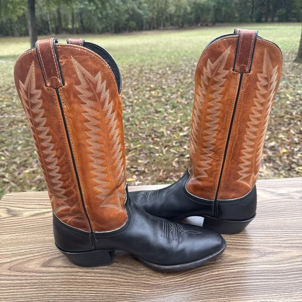 LAREDO Mens 10D Western Dress / Casual Boots Brown And Black Pull On Pointed Toe
